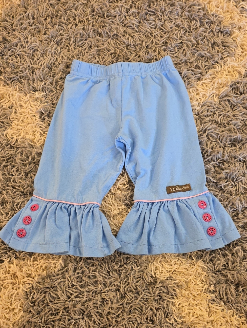 Matilda Jane Light Blue Ruffle Hem Leggings with Pink Button Accents